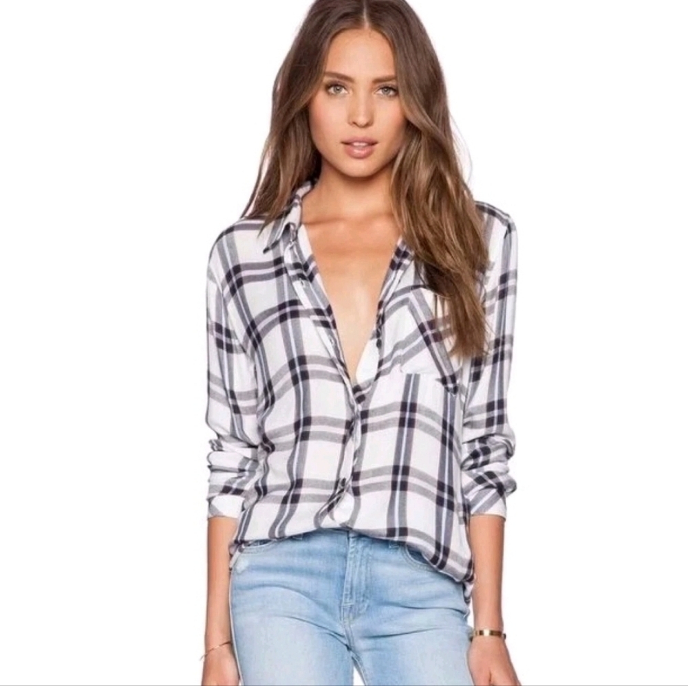 ❤ RAILS HUNTER PLAID BUTTON DOWN SHIRT / TOP IN WHITE BLACK, SMALL